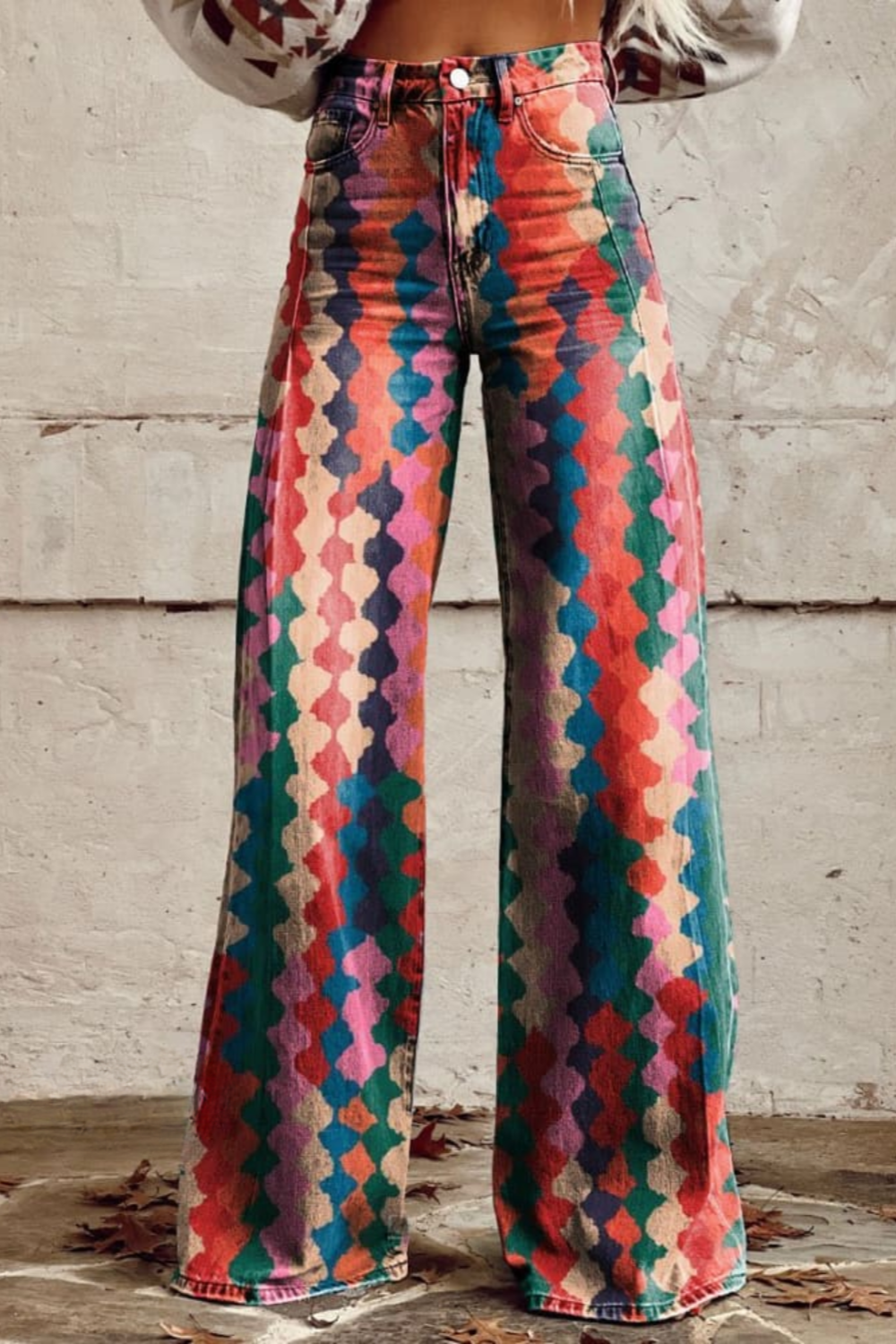 Lina | Pantaloni Boho Retro cu Picior Larg