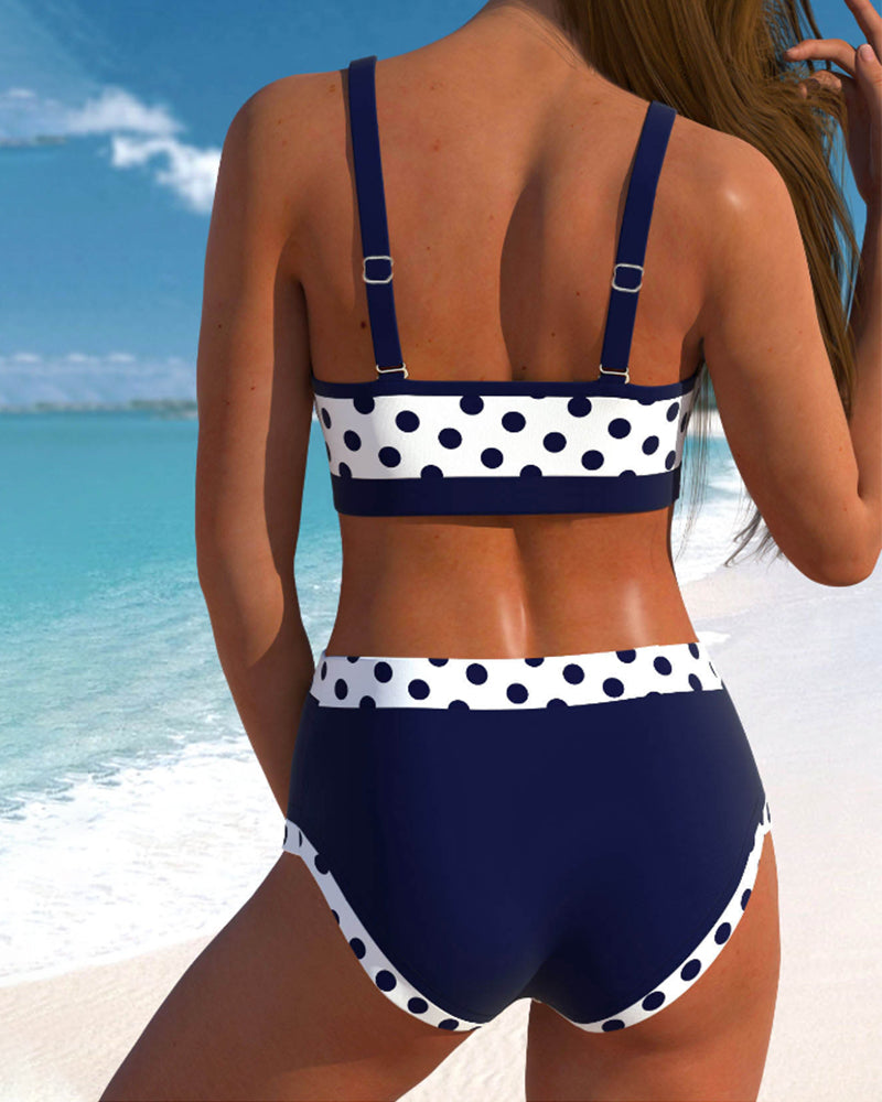 Hannah | Bikini patchwork cu talie înaltă și model de mazăre