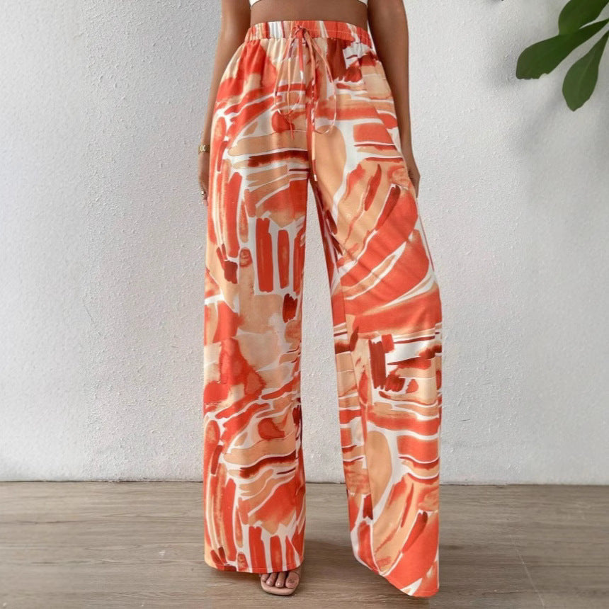 Pantaloni Largi pentru Femei – Imprimare Abstractă – Talie Elastică – Croi Ușor și Fluid