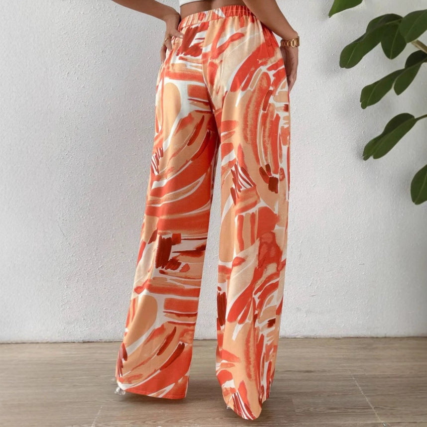Pantaloni Largi pentru Femei – Imprimare Abstractă – Talie Elastică – Croi Ușor și Fluid