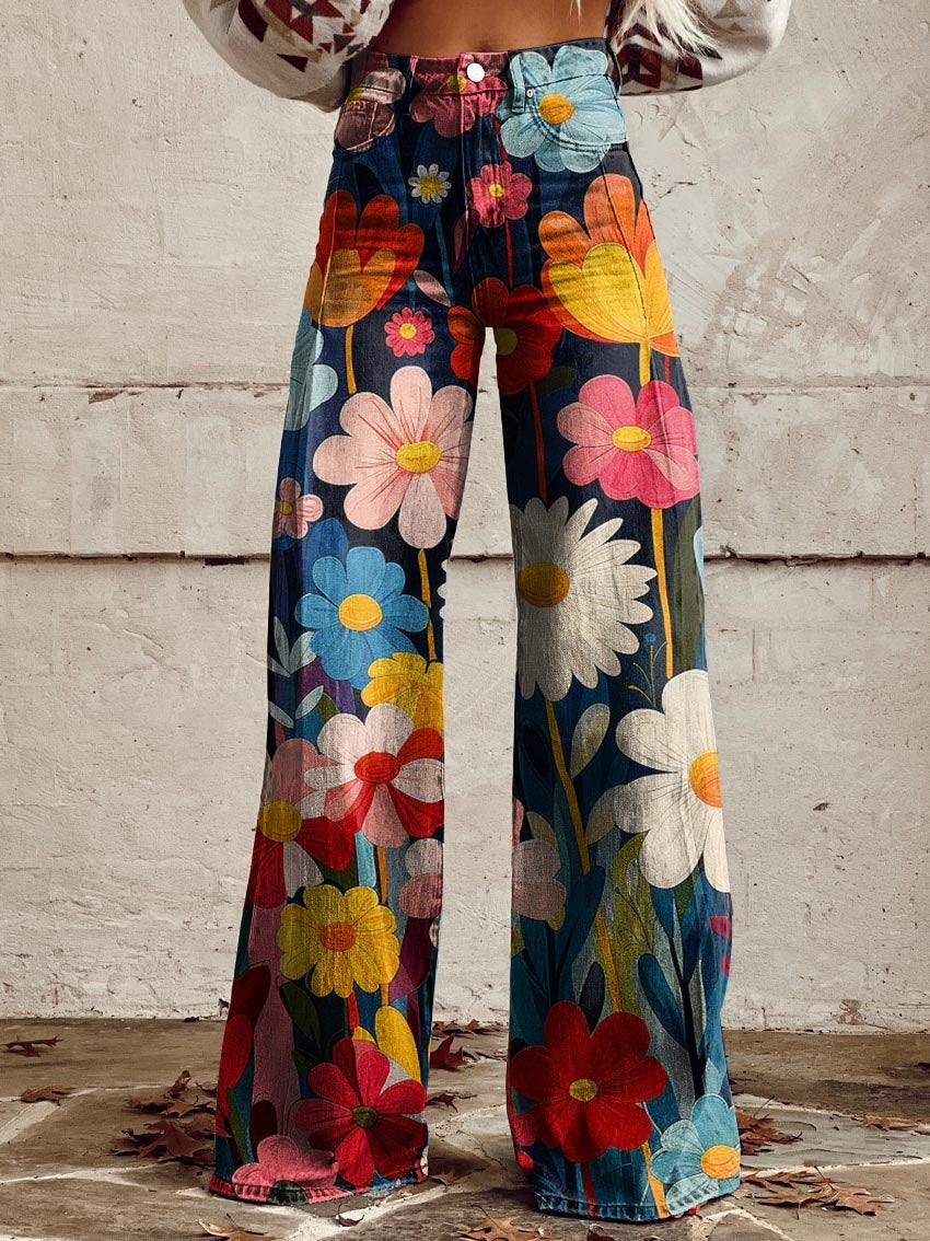 Tyra | Pantaloni largi confortabili cu imprimeu floral colorat