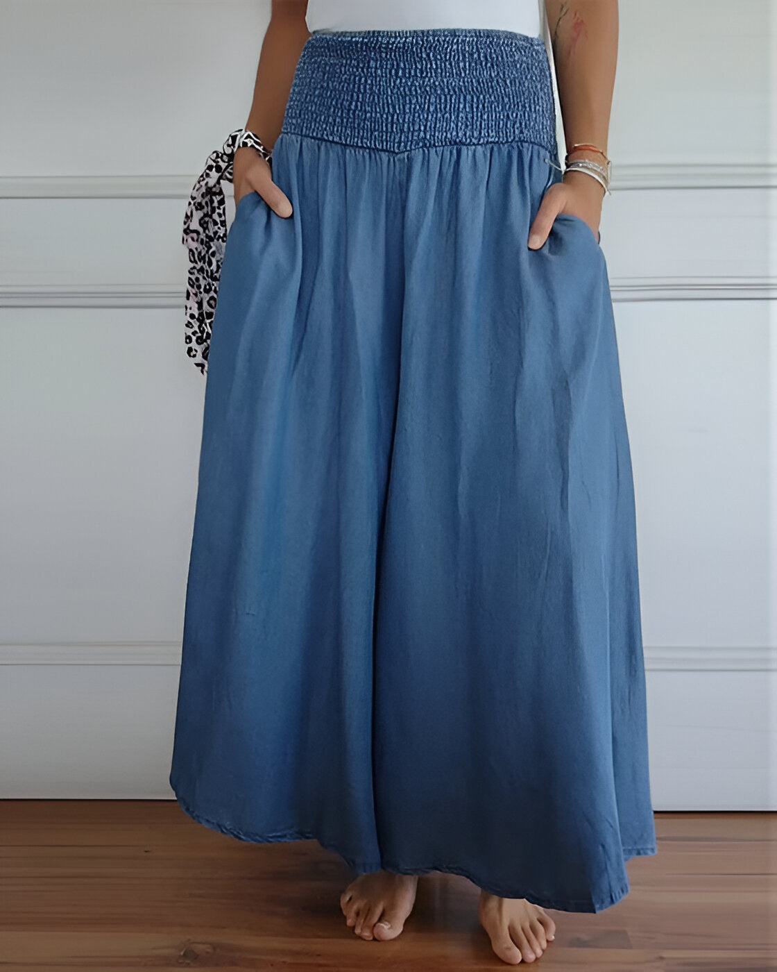 Pantaloni Wide-Leg Saab cu Talie Elastică
